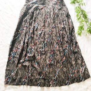 Vintage Pleated Patterned Midi Skirt Size M
